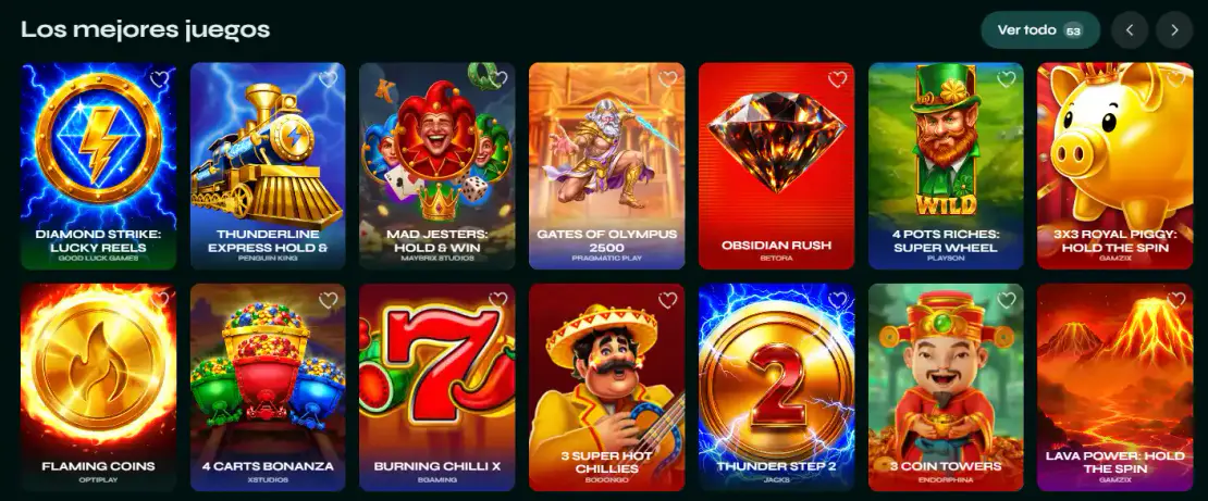 Catálogo de juegos de Savaspin Casino con tragamonedas de diferentes proveedores